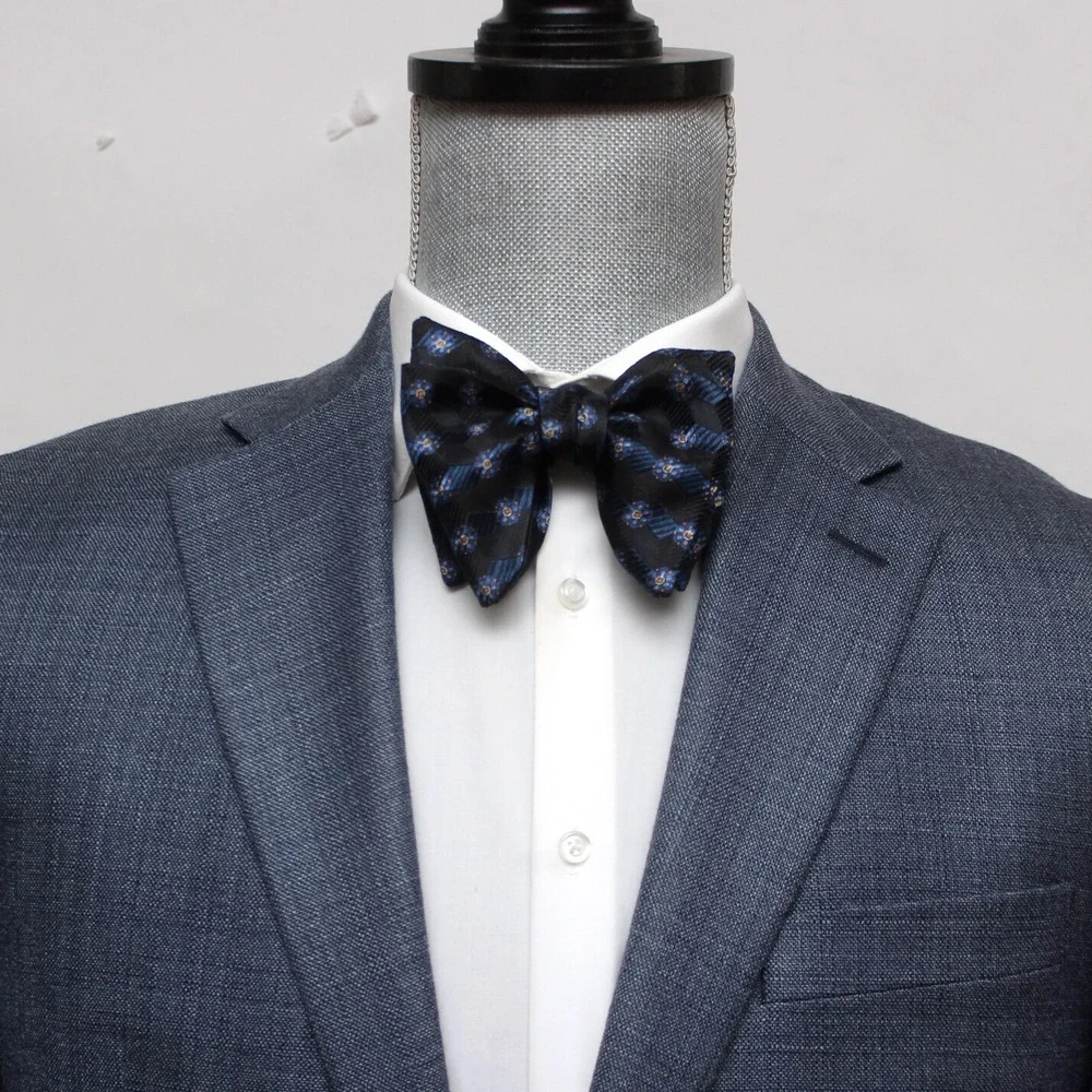 Men's Self-tied Large Bow Tie Navy Blue Silk Butterfly Bowtie Big‎ bow tie S564